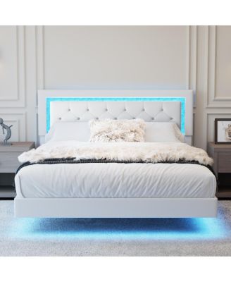 Queen Size Floating Bed Frame with LED Headboard