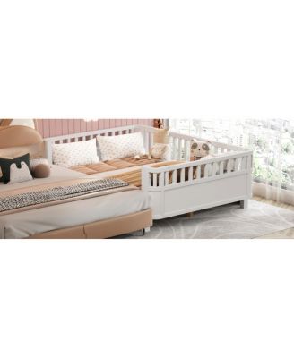 Full Size Wood Platform Bed with Rails for Kids