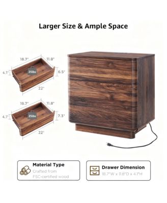 Modern Nightstand with 3 Drawers & Charging Station