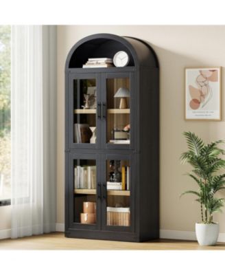 Arched Bookshelf with Doors, 71.4" Tall Farmhouse Bookcase with 15.83" Deep Shelves, Wooden Display Cabinet with Storage