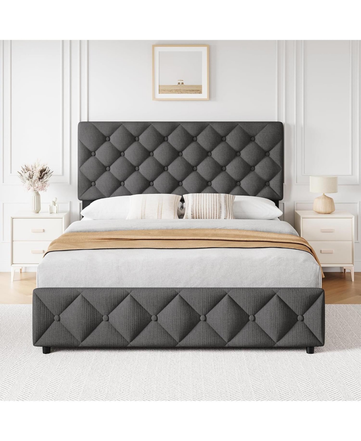 Gaomon Bed Frame with 4 Storage Drawers and Adjustable Headboard