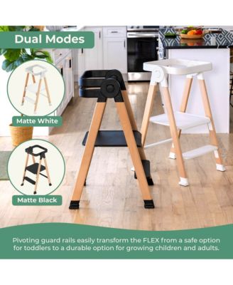 Kitchen Helper FLEX Toddler Tower Step Stool for Kids and Adults- Wood and Plastic Foldable Height Adjustable Stool