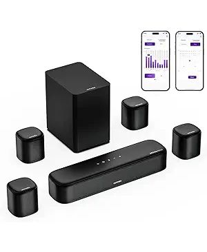 7.1ch Sound Bar with Dolby Atmos, Surround Sound System for TV with 4 Surround Speakers, Soundbar with Subwoofer for Home Theater, Aura A60