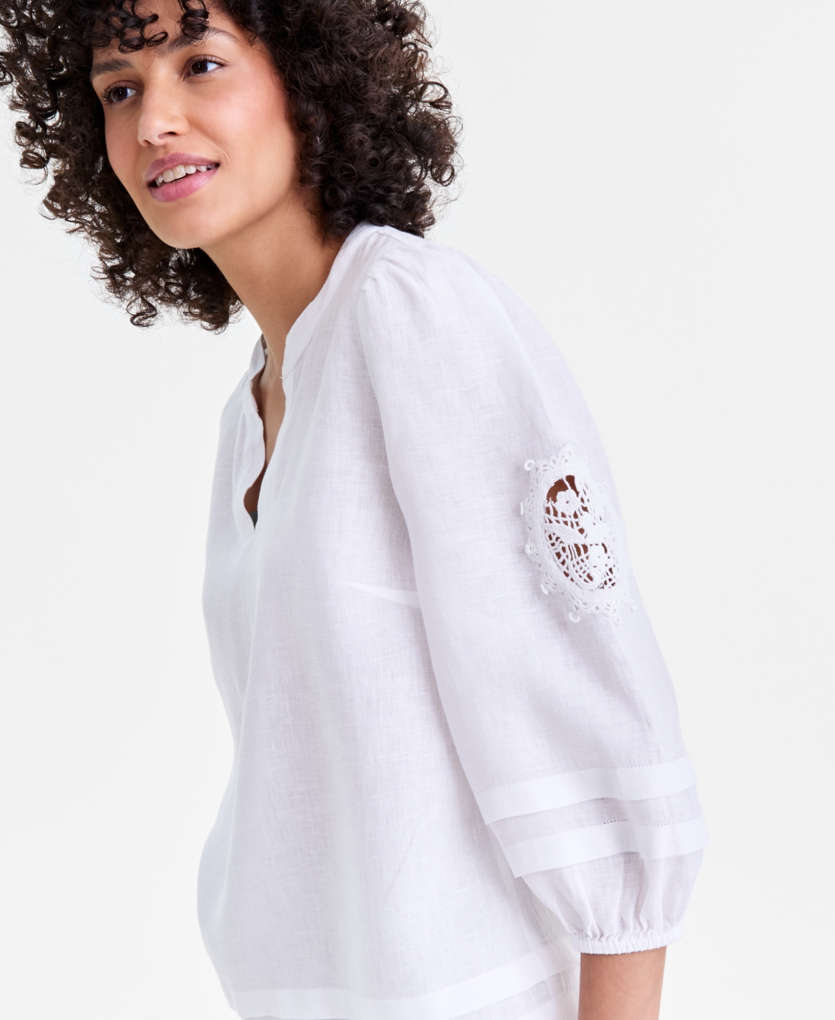 Charter Club Women's 100% Linen Pintuck-Trim Top, Macy's Exclusive