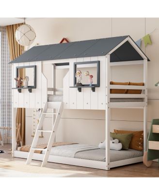 Streamdale Wood Bunk Bed with Roof & Ladder