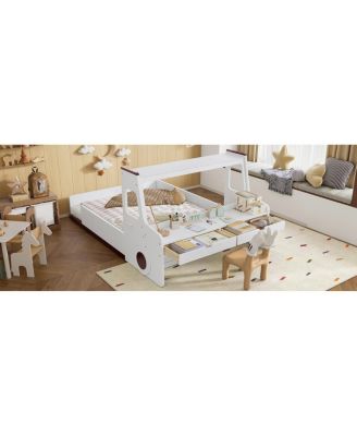Streamdale Full Size Car-Shape Floor Bed with Storage, Window & Desk