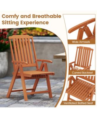 2PCS Foldable Patio Chair w/Armrest Curved Back Slatted Seat for Backyard Deck
