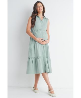 Maternity Nursing Button Front Sleeveless Shirt Dress