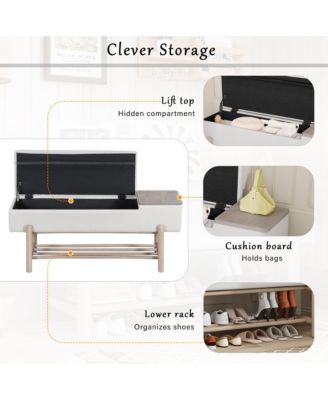 Entryway Shoe Bench with Cushion Top, Flip-Top Storage Compartment and Lower Rack for Hallway, Living Room and Foyer