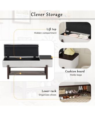 Entryway Shoe Bench with Cushion Top, Flip-Top Storage Compartment and Lower Rack for Hallway, Living Room and Foyer
