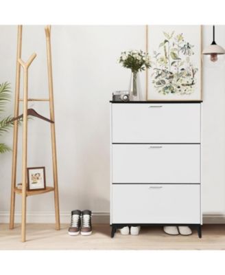 47" Farmhouse Narrow Shoe Cabinet - 3 Flip Drawers Tall Slim Freestanding Entryway Organizer