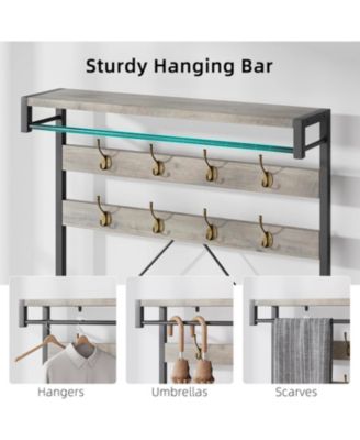 72" Metal Frame Hall Tree - Coat Rack Shoe Bench with Hooks & Storage Shelves