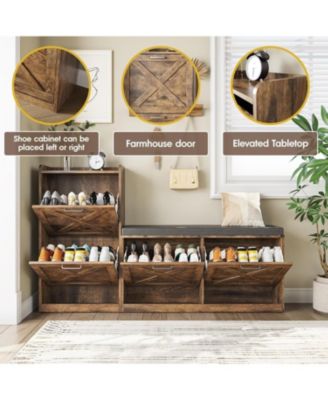 Entryway Shoe Cabinet with Bench - 4 Flip Drawers Left/Right Adjustable Seat Organizer