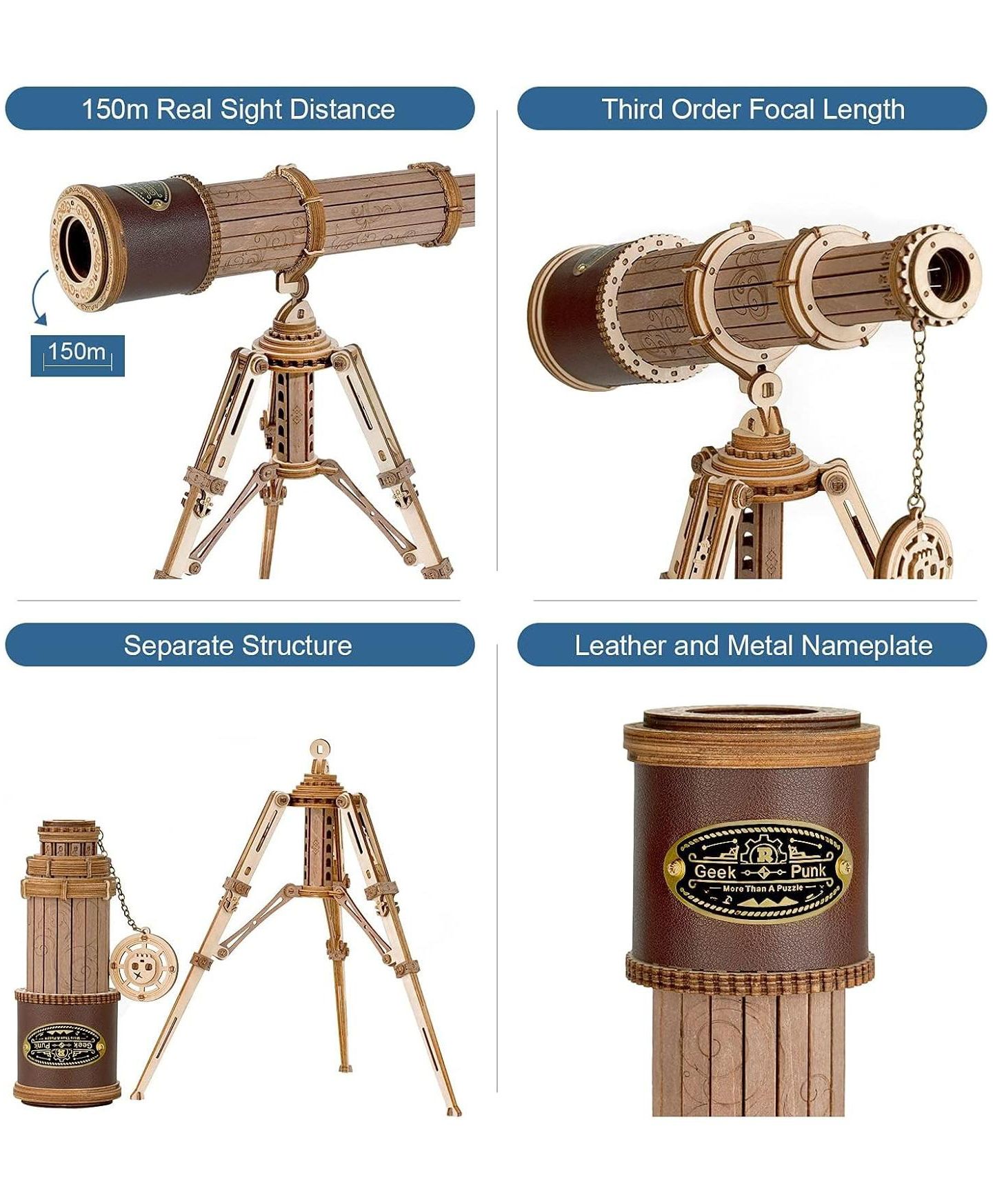 Игрушки Robotime 3D Wooden Puzzles-Model Building Kits-DIY Kits for Adults-Wooden Monocular Telescope Science Gifts Kits for Adults — фото 5