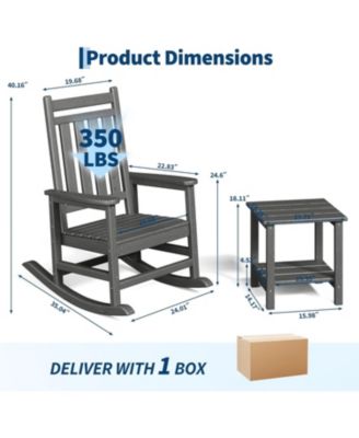 HDPE Rocking Chair Outdoor Set of 2 with Side Table - Poly High Back Porch Rocker Chairs for Adults - All Weather Resistant Furniture