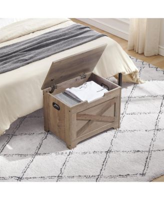 23.6" 300LBS Retro Storage Chest - Wooden Ottoman Bench with 2 Safety Hinges, Easy Assembly