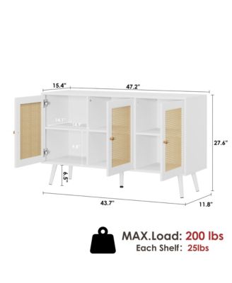 Rattan Storage Cabinet with 3 Doors, Boho Sideboard Buffet Cabinet Wood Farmhouse Credenza Cabinet