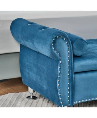62.2 Inch Soft Velvet Storage Bench with Crystal Buttons and 1 Pillow, for Bedroom and Living Room