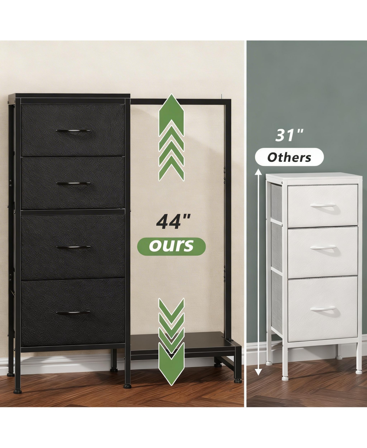 Yigii 44" Tall 2-in-1 Dresser & Rack, 4 Drawers, Reversible, Sturdy