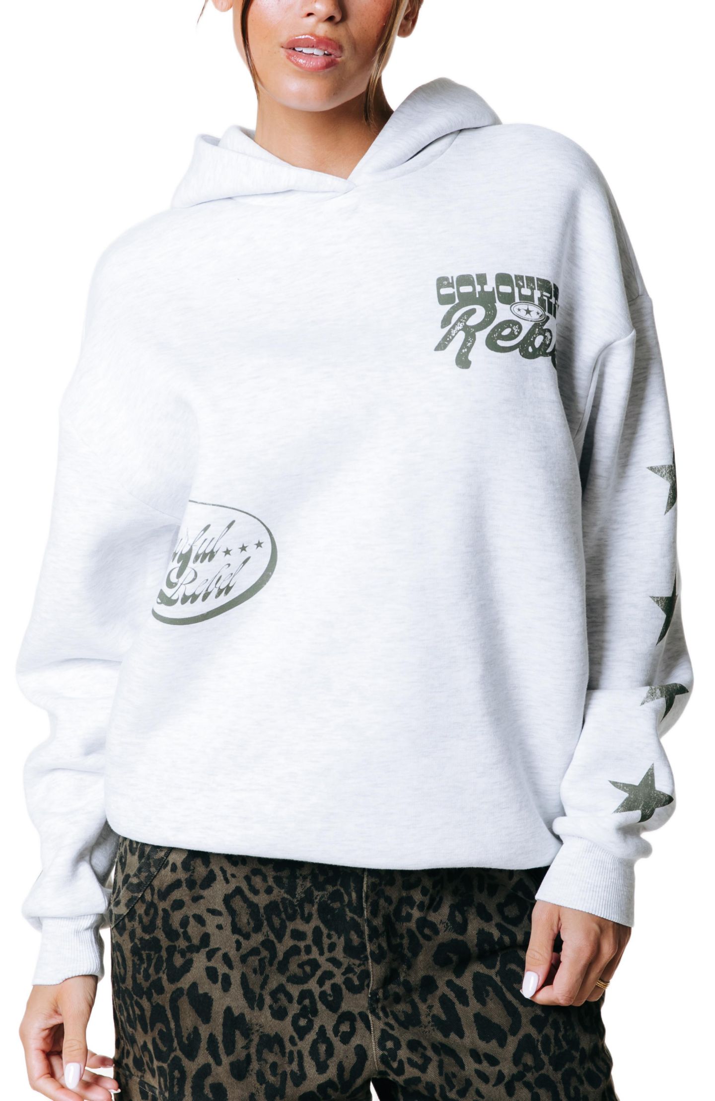 Женское худи Colourful Rebel Star Logo Clean, цвет: Светлый серый меланжевый — фото 1