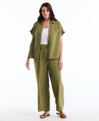 Plus Size Drawstring Wide-Leg Pants
