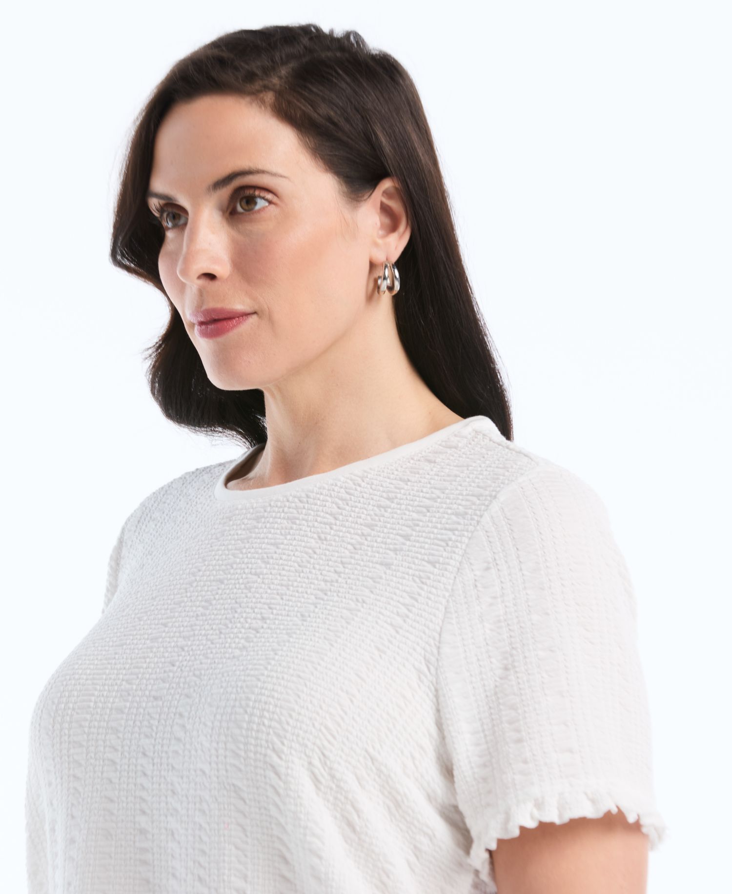 Petite Puckered Ruffle Short-Sleeve Top