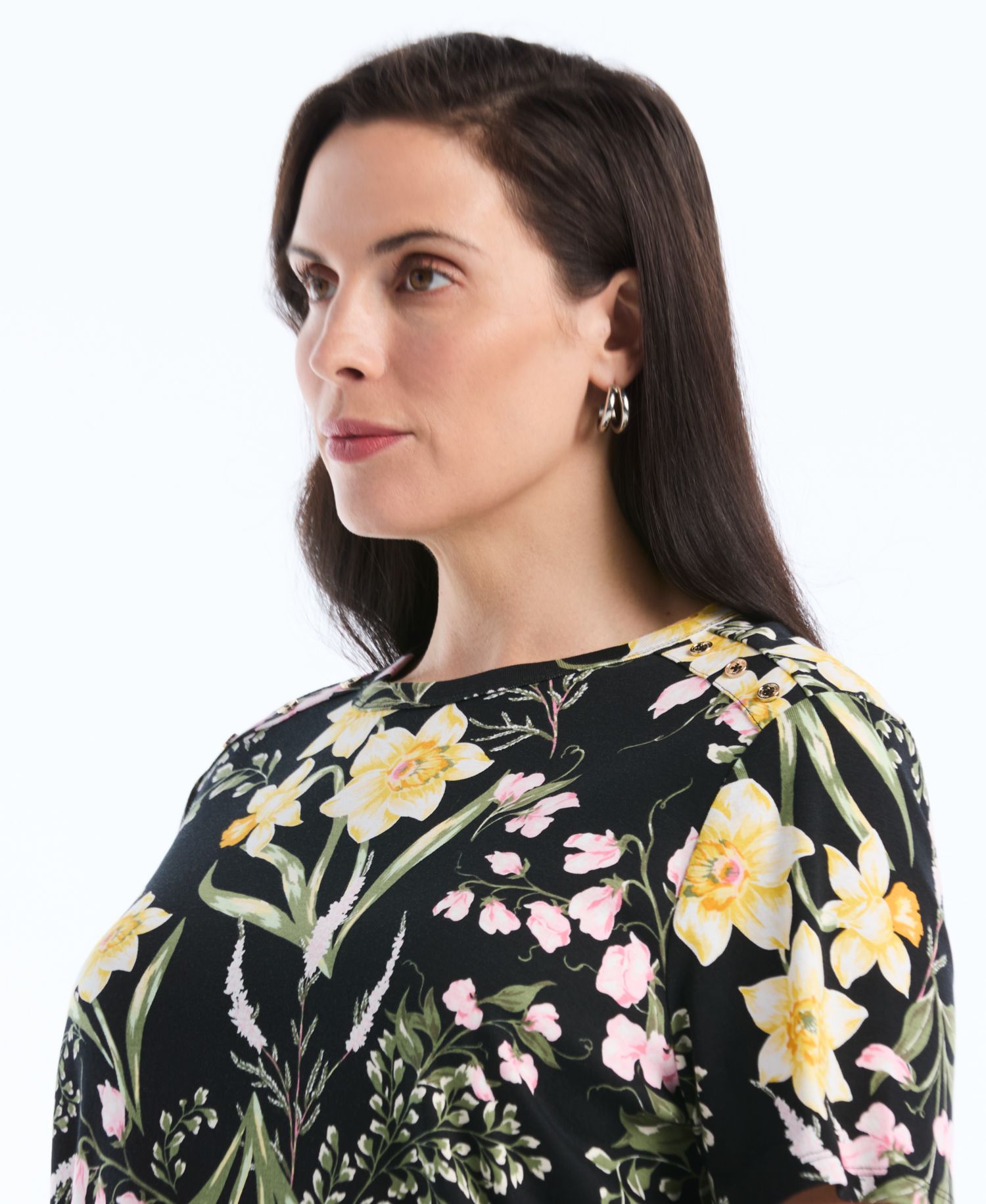 Plus Size Garden Print Button-Detail Short-Sleeve Top