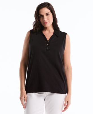 Plus Size Sleeveless Polo Top