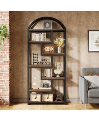 71" Tall Arched Bookshelf, Industrial Etagere Bookcase with Open Display Shelves, Floor Stand Storage Organizer Shelving