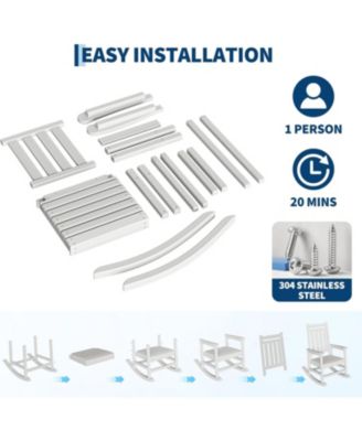 HDPE Rocking Chair Outdoor Set of 4 with 2 Side Table - Poly High Back Porch Rocker Chairs for Adults - All Weather Resistant Furniture.