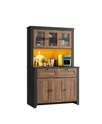 Pantry Cabinet with Charging Station, Kitchen Hutch with Storage Drawers and Adjustable Shelves