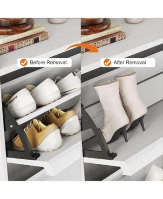 Freestanding Shoe Cabinet - 2 Flip Drawers + Drawer Adjustable Wooden Entryway Organizer