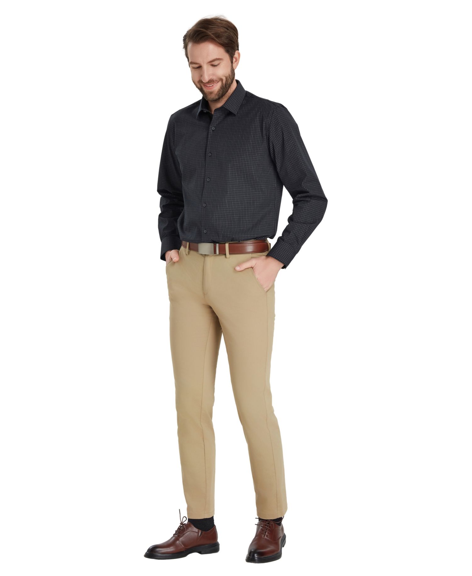 Men's Slim-Fit Grid Dress Shirt