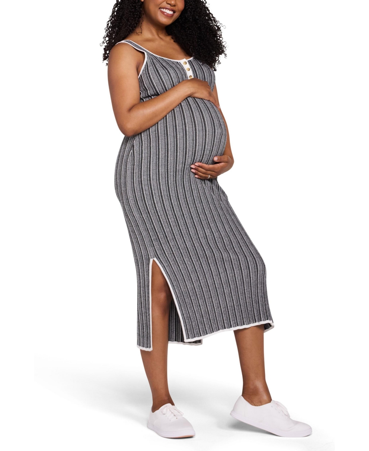 Motherhood Maternity Sleeveless Nursing Henley Midi Dress