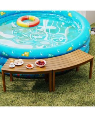 Outdoor Curved Acacia Wood Bench Set of 4 Patio Garden Backless Fire Pit Bench