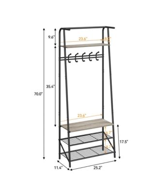 Metal & MDF 60cm Hall Tree - 5 Hooks 4-Tier Shelf Entryway Storage Organizer