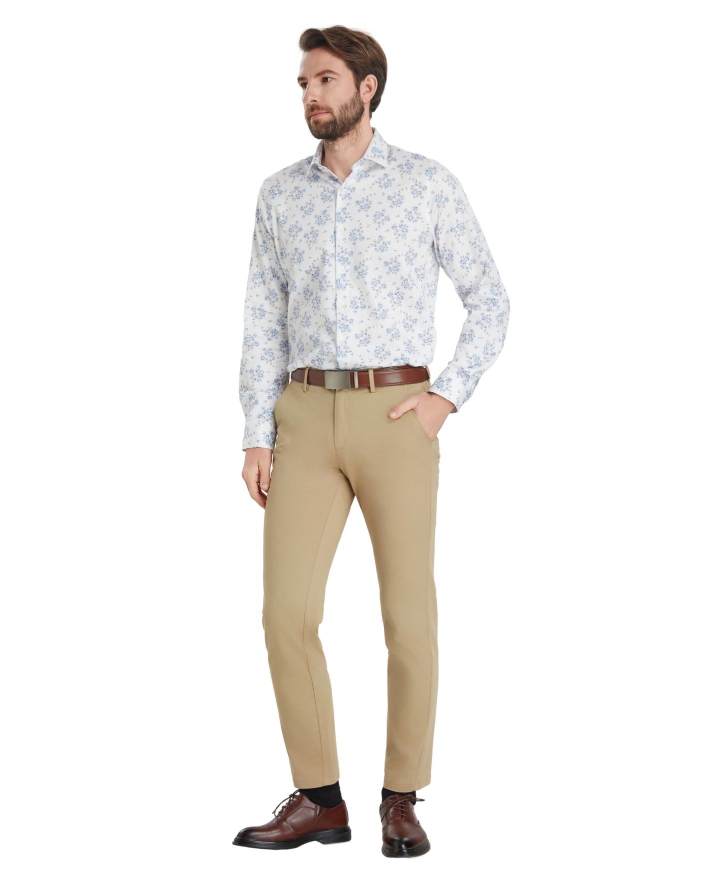 Мужская рубашка Bar III Slim-Fit Spread Collared Dress Shirt, цвет: Белый / Синий — фото 9