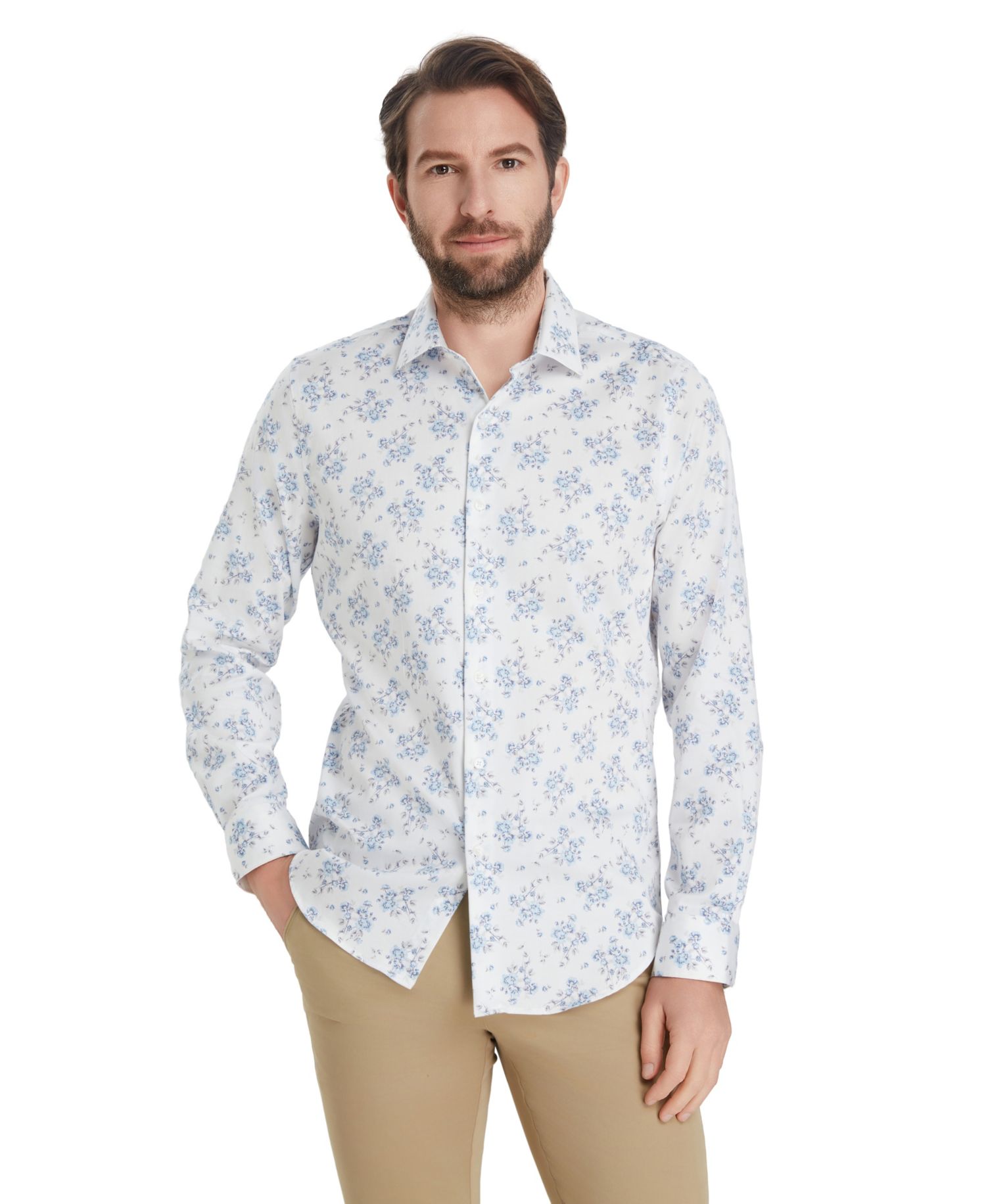 Men's Slim-Fit Spread Collared Dress Shirt