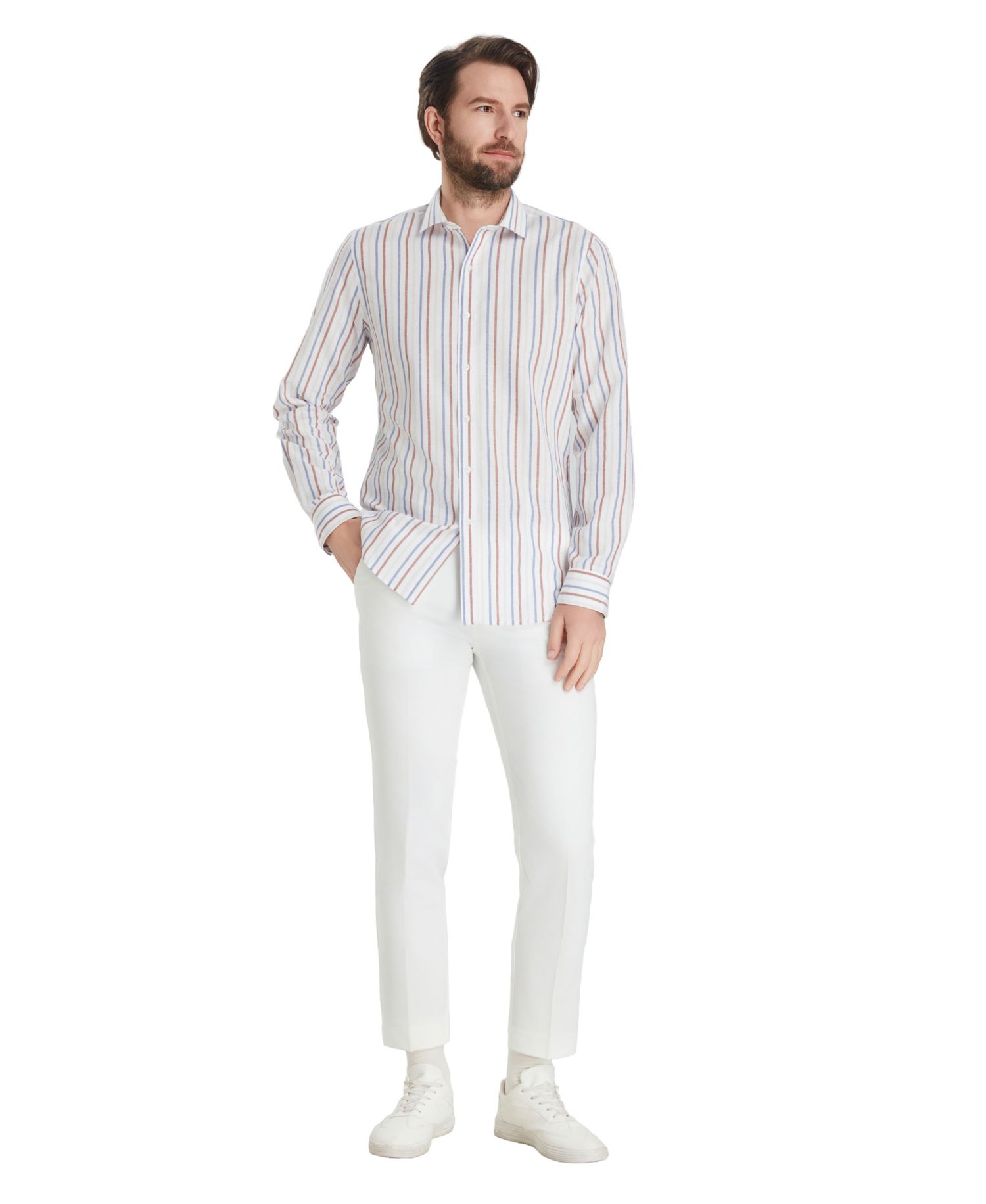 Men's Slim-Fit Linen Oslo Stripe Dress Shirt