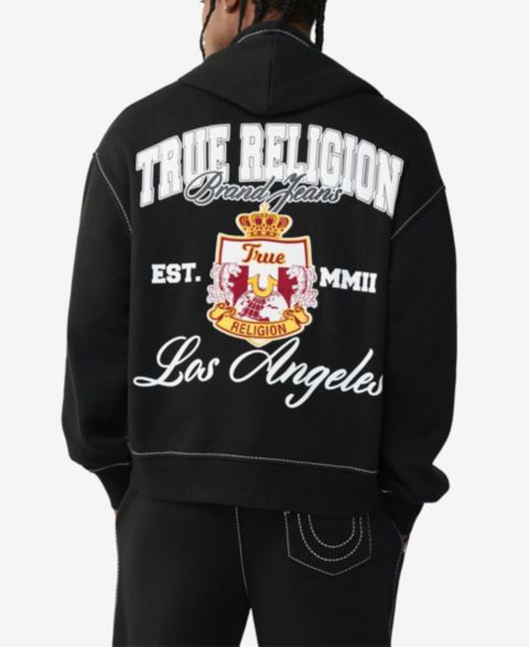 Мужской свитшот True Religion Long-Sleeve Crest Zip-Up, цвет: Угольно-чёрный