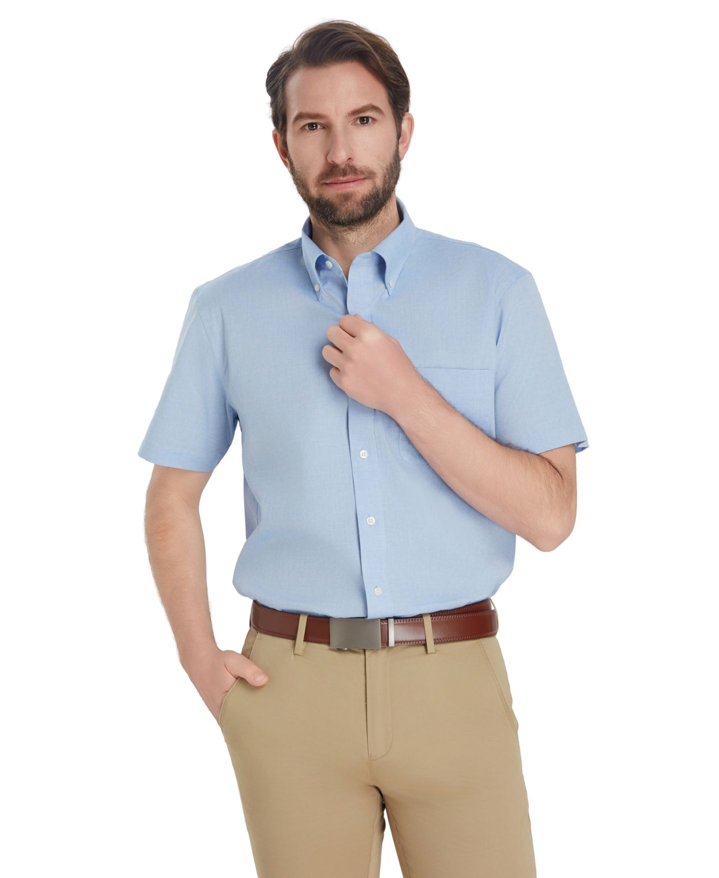 Мужская рубашка Club Room Oxford Solid Dress Shirt, цвет: Светлый синий — фото 6