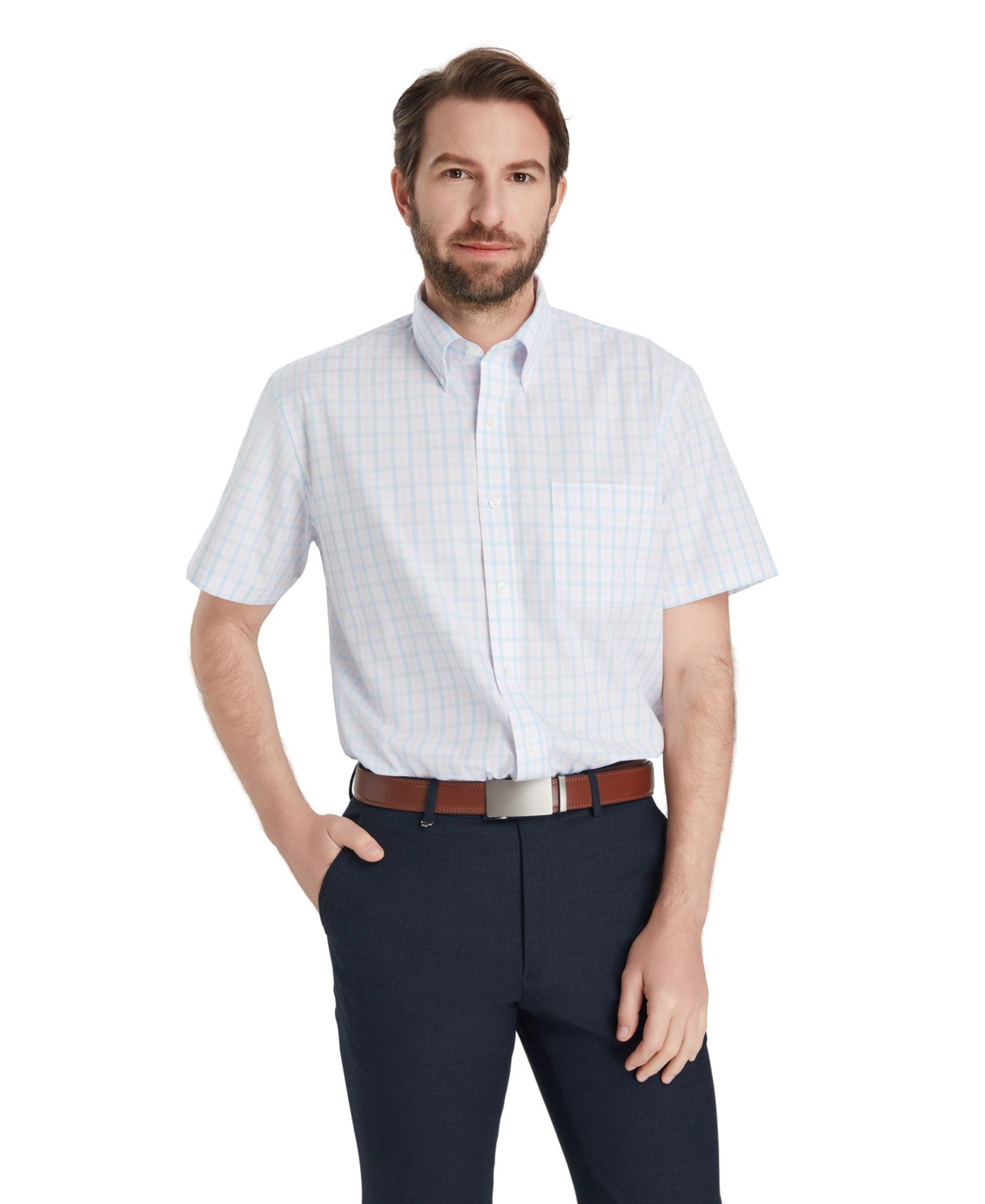 Men's Plaid Short-Sleeve Dress Shirt