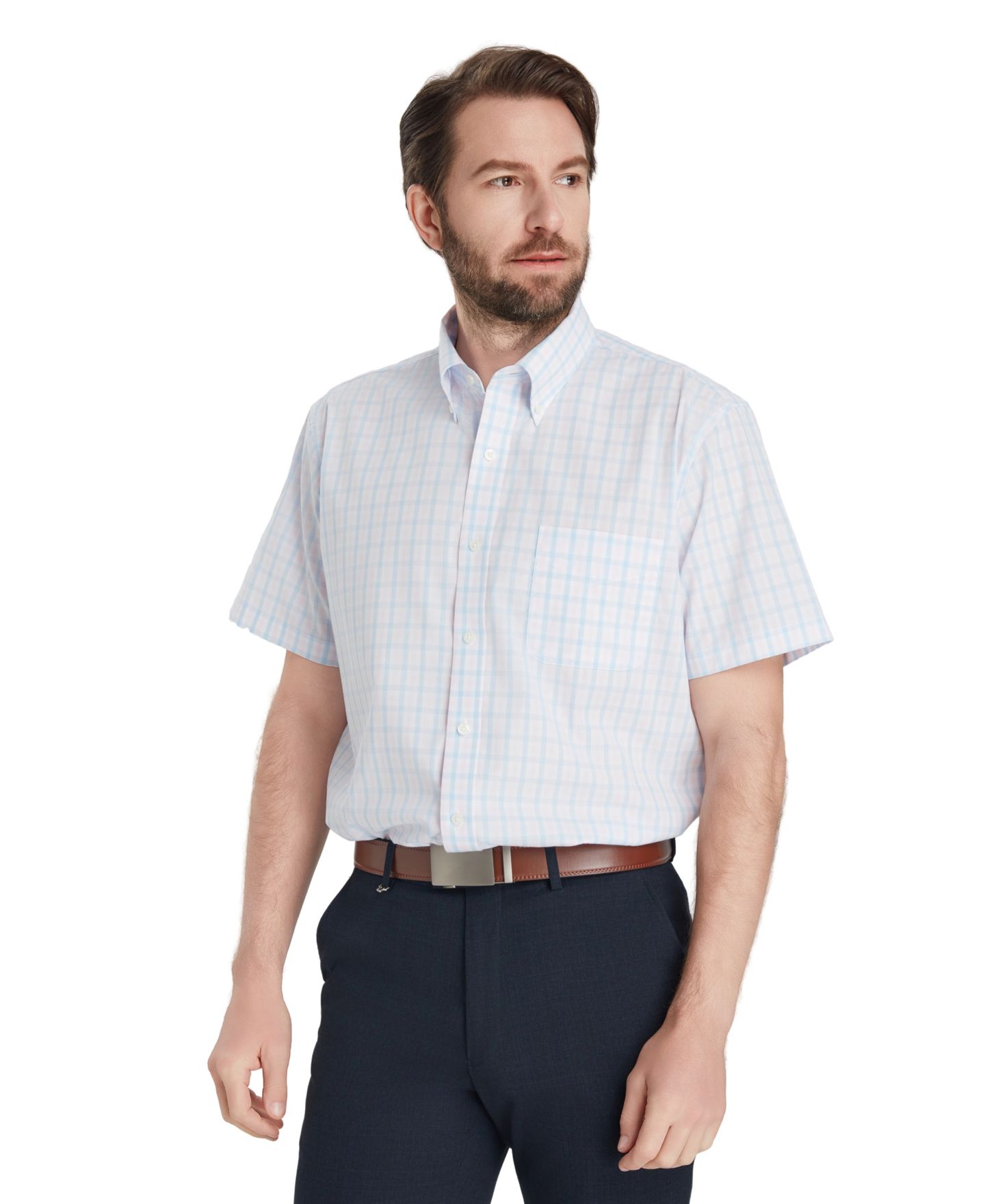 Мужская рубашка Club Room Plaid Short-Sleeve Dress Shirt, цвет: Розовый комбинированный — фото 3