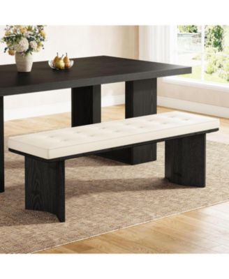 Solid Wood Bench with Removable Cushion, 55-Inch Modern Dining Bench for Entryway, Dining Room, Living Room, End of Bed