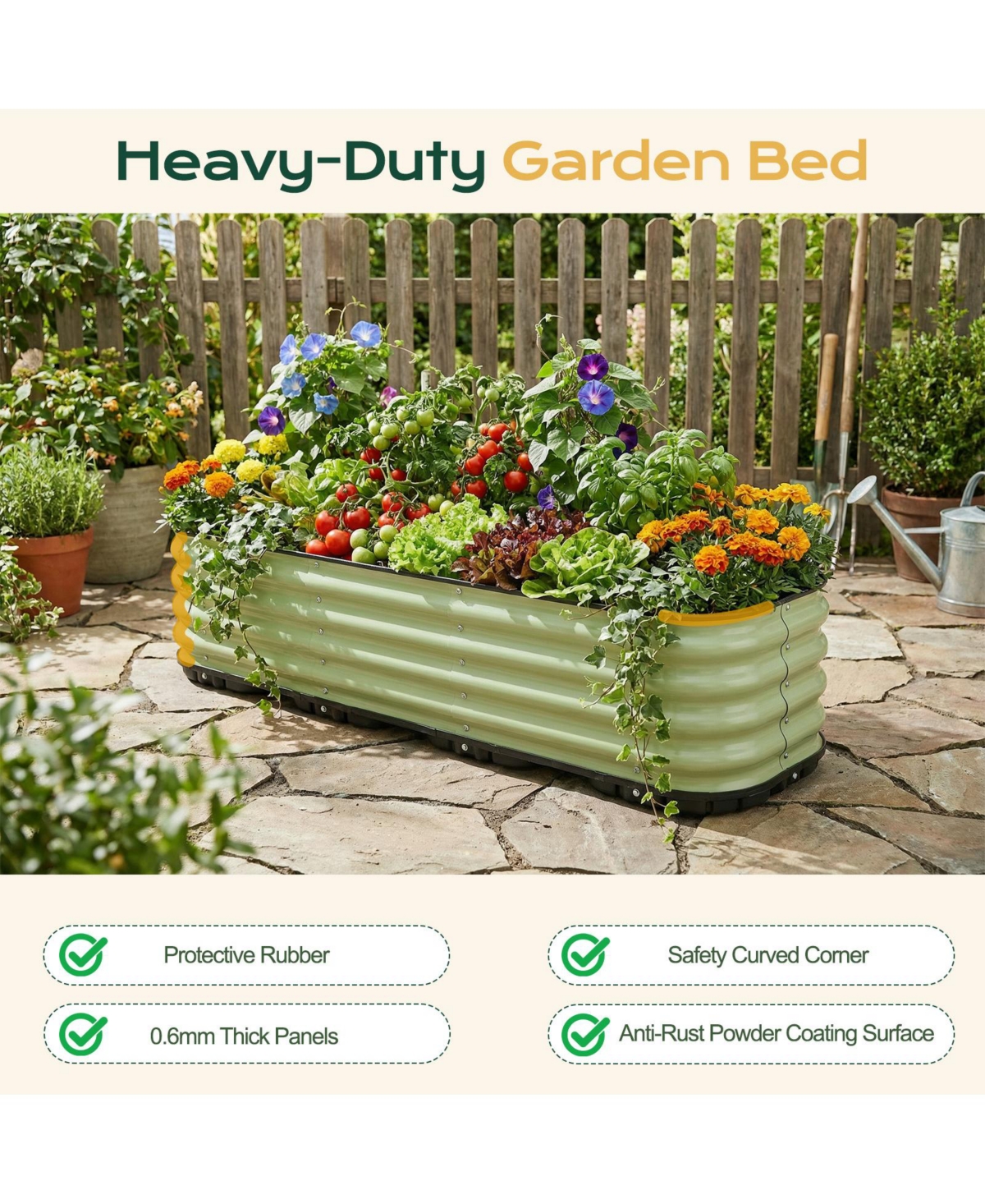 Aoodor Galvanized Raised Garden Bed, Self-Watering Planter Box with Drainage Plug and Water Reservoir