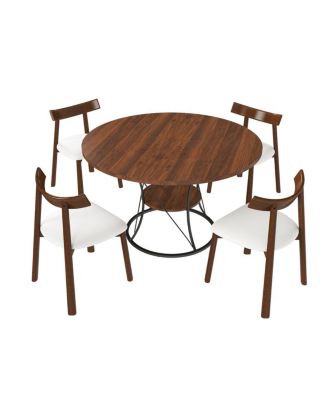43" Round Extendable Dining Table Set for 4-6 with 4 Solid Wood Chairs
