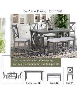  6-Piece Solid Wood Foldable Dining Set with Bench