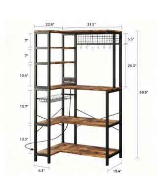 5-Tier Corner Microwave Stand with Storage, Hooks, and Power Outlet