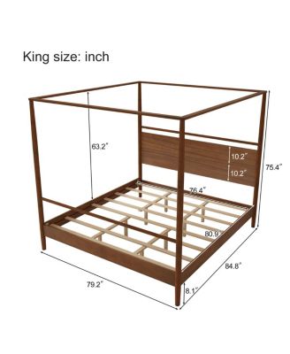 Solid Wood Canopy Bed Frame, Four Posters, King, Walnut
