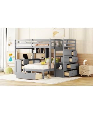 Full Over Twin Bunk Bed with Desk, Drawers and Shelves